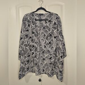 Addition Elle Womens Black & White Kimono  Flowy Swim Beach Cover Up SZ 3X